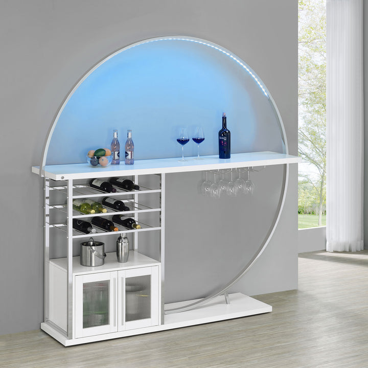 Risley 2-door Circular LED Home Bar with Wine Storage White High Gloss