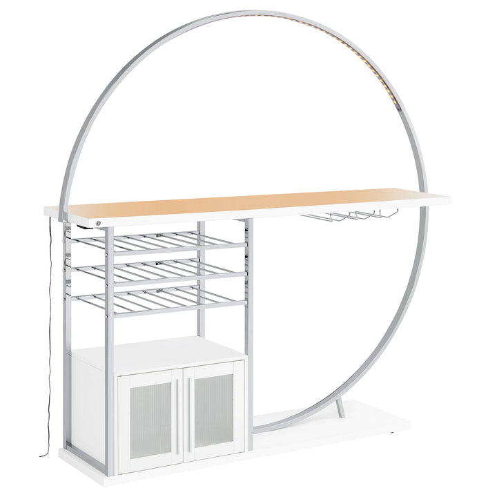 Risley 2-door Circular LED Home Bar with Wine Storage White High Gloss