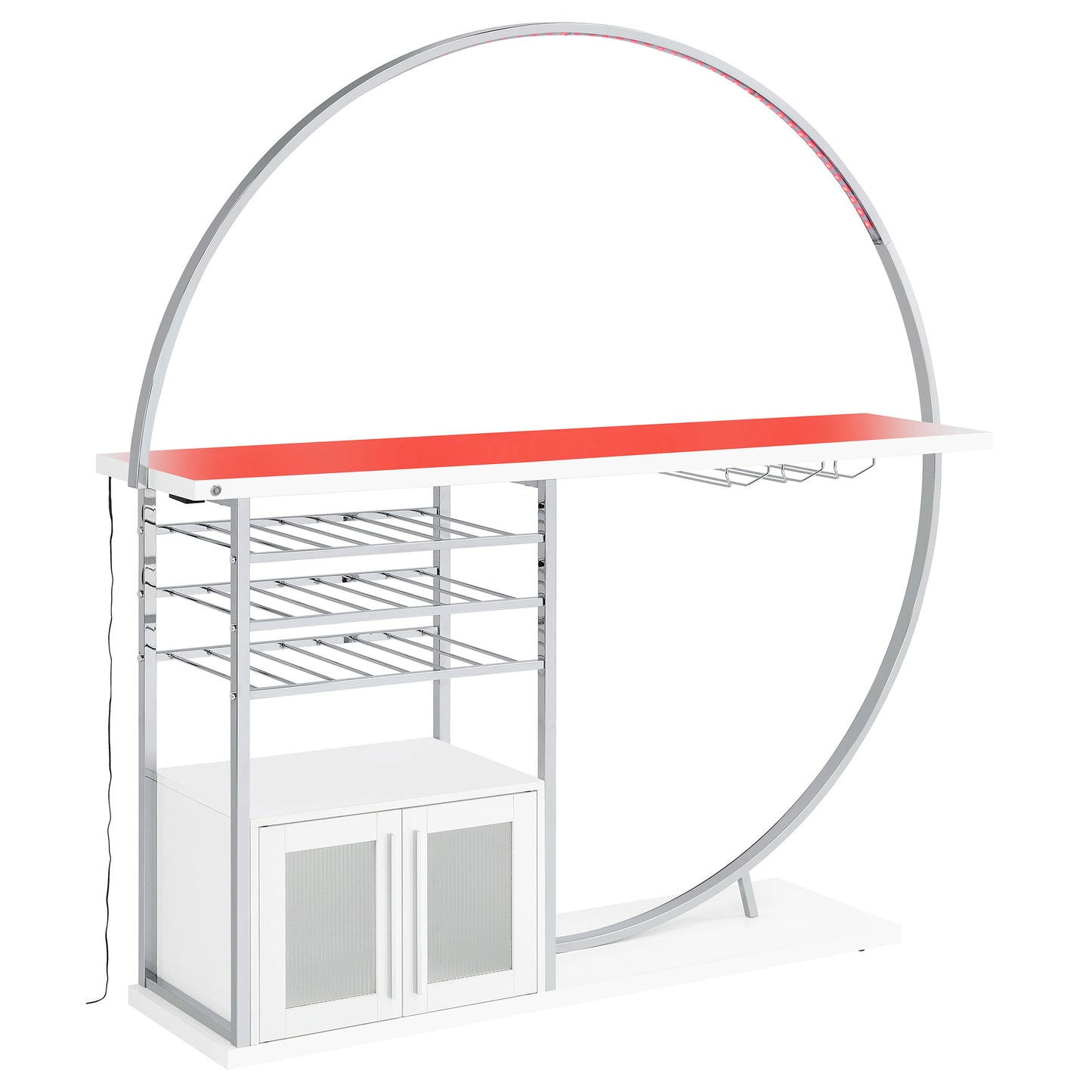 Risley 2-door Circular LED Home Bar with Wine Storage White High Gloss