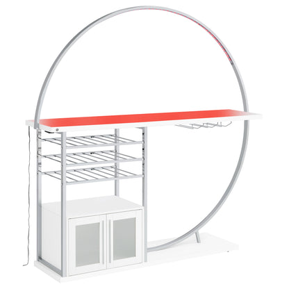 Risley 2-door Circular LED Home Bar with Wine Storage White High Gloss