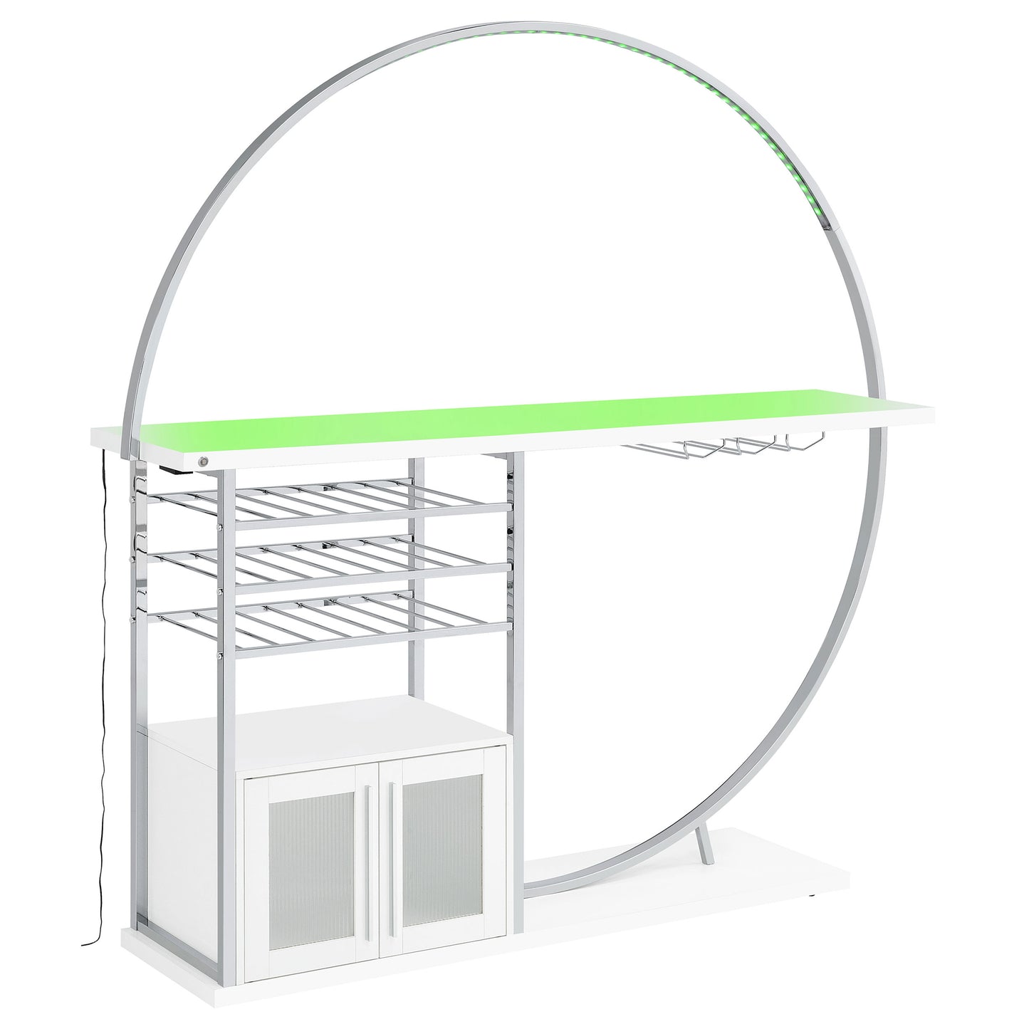 Risley 2-door Circular LED Home Bar with Wine Storage White High Gloss