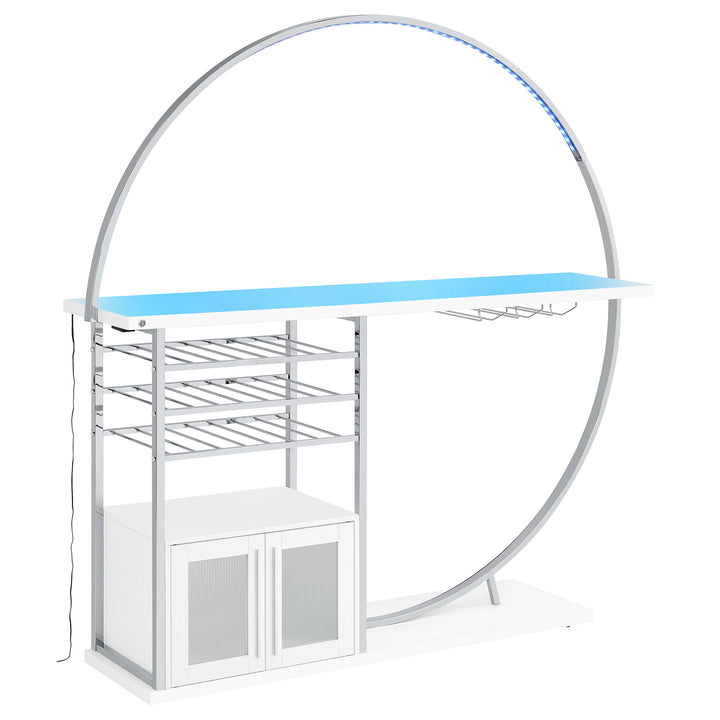 Risley 2-door Circular LED Home Bar with Wine Storage White High Gloss