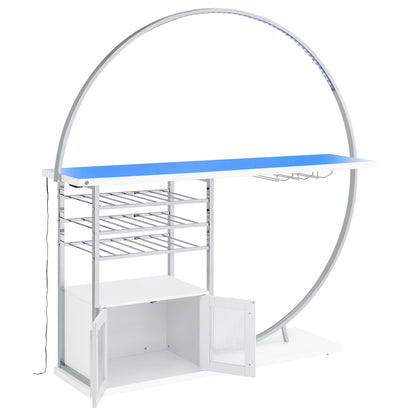 Risley 2-door Circular LED Home Bar with Wine Storage White High Gloss