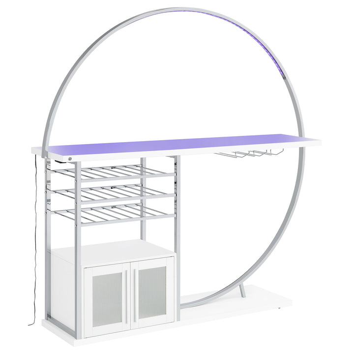 Risley 2-door Circular LED Home Bar with Wine Storage White High Gloss