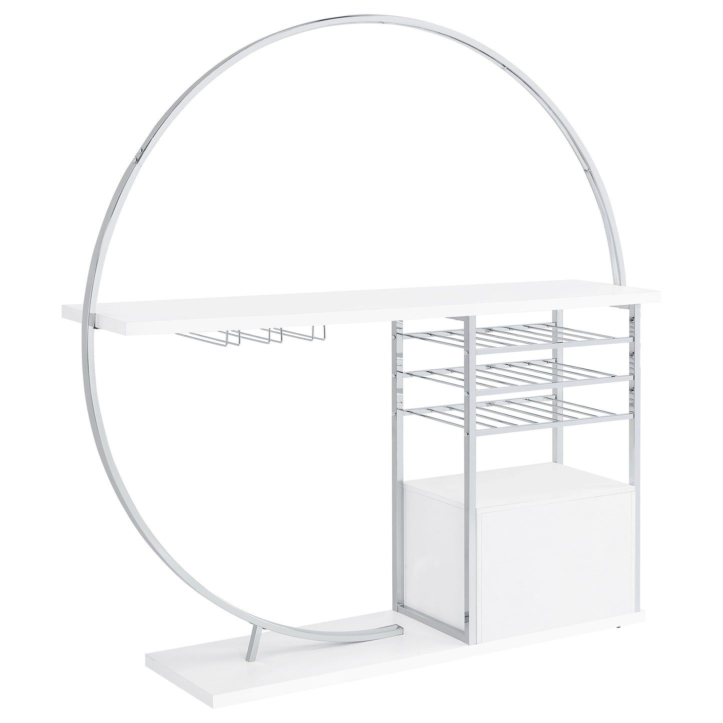 Risley 2-door Circular LED Home Bar with Wine Storage White High Gloss