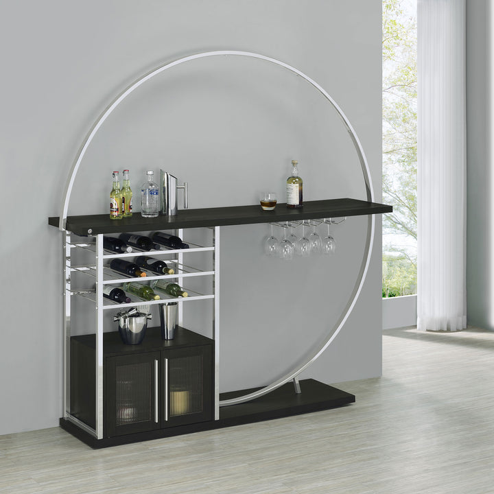 Risley 2-door Circular LED Home Bar with Wine Storage Dark Charcoal