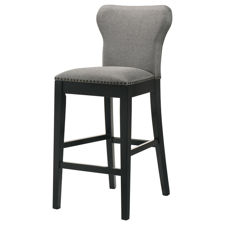 Rolando Upholstered Solid Back Bar Stools with Nailhead Trim (Set of 2) Grey and Black