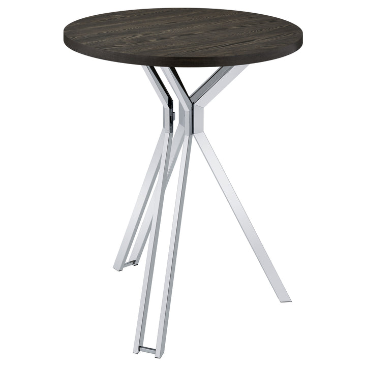 Edgerton Round Wood Top Bar Table Dark Oak and Chrome