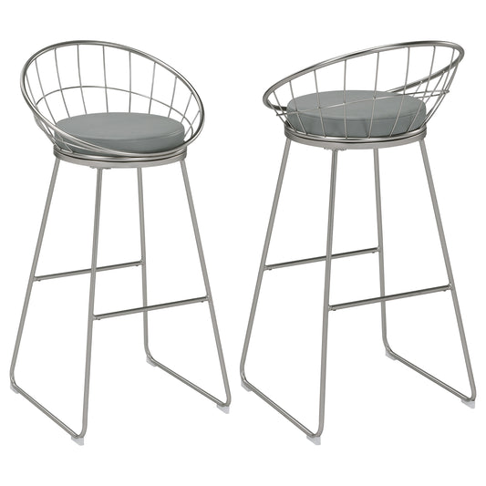 Glenbrook Padded Seat Bar Stools Grey and Satin Nickel (Set of 2)