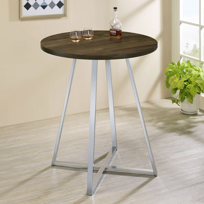 Burkhart Sled Base Round Bar Table Brown Oak and Chrome