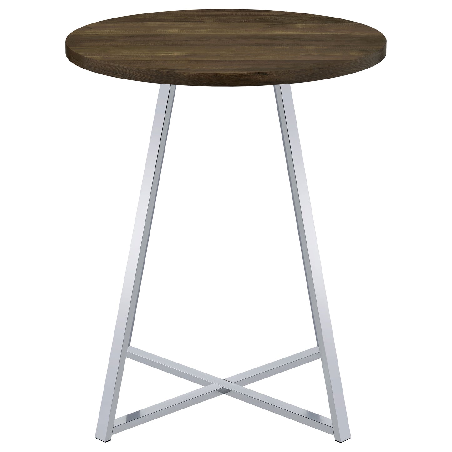 Burkhart Sled Base Round Bar Table Brown Oak and Chrome