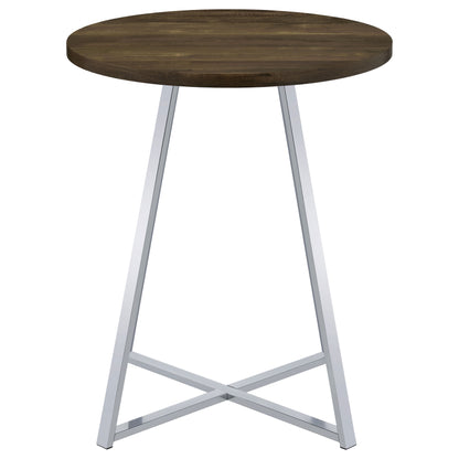 Burkhart Sled Base Round Bar Table Brown Oak and Chrome