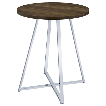 Burkhart Sled Base Round Bar Table Brown Oak and Chrome