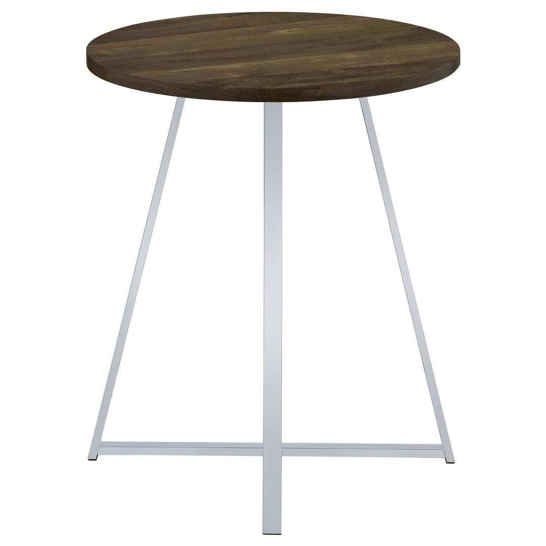 Burkhart Sled Base Round Bar Table Brown Oak and Chrome