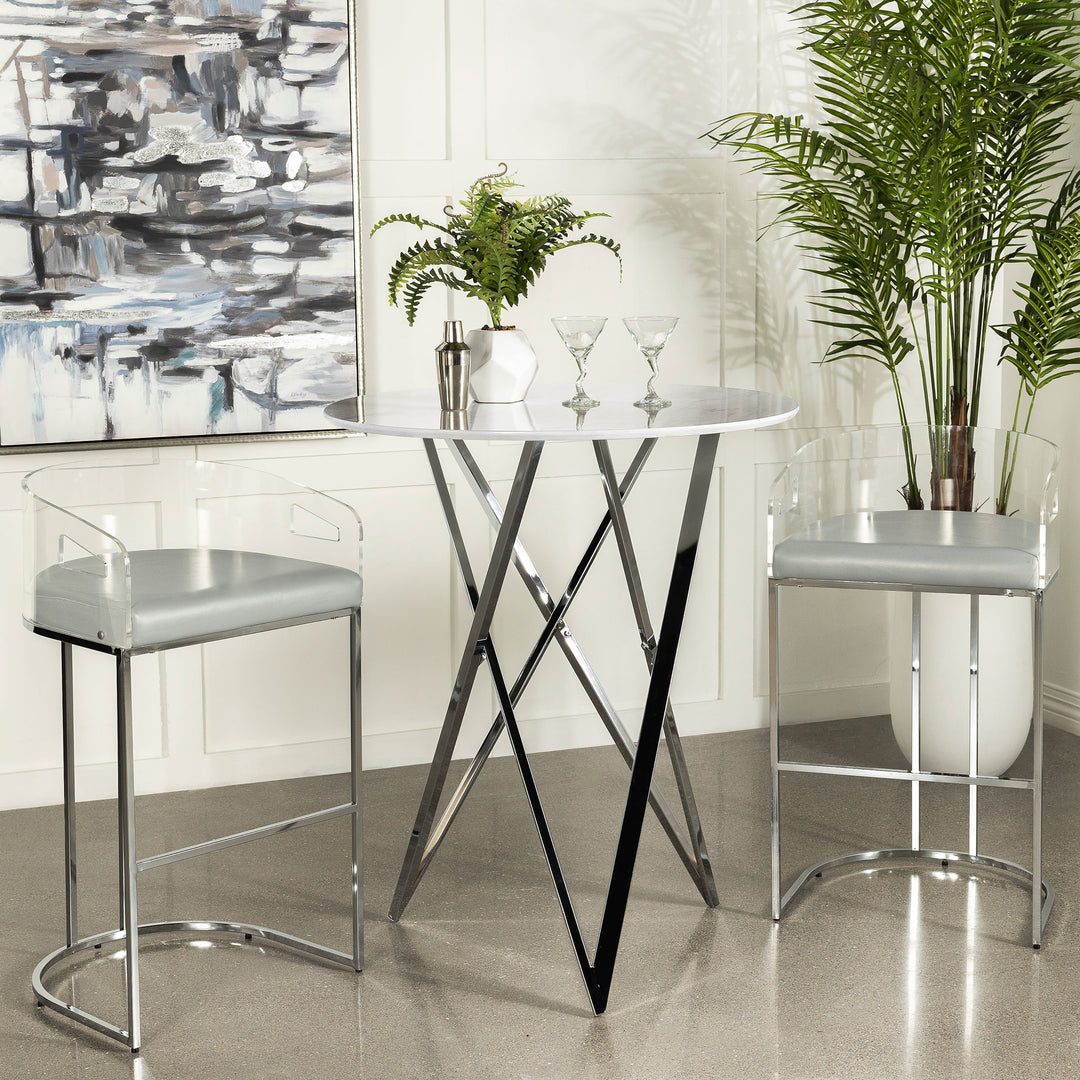 Bexter Faux Marble Round Top Bar Table White and Chrome