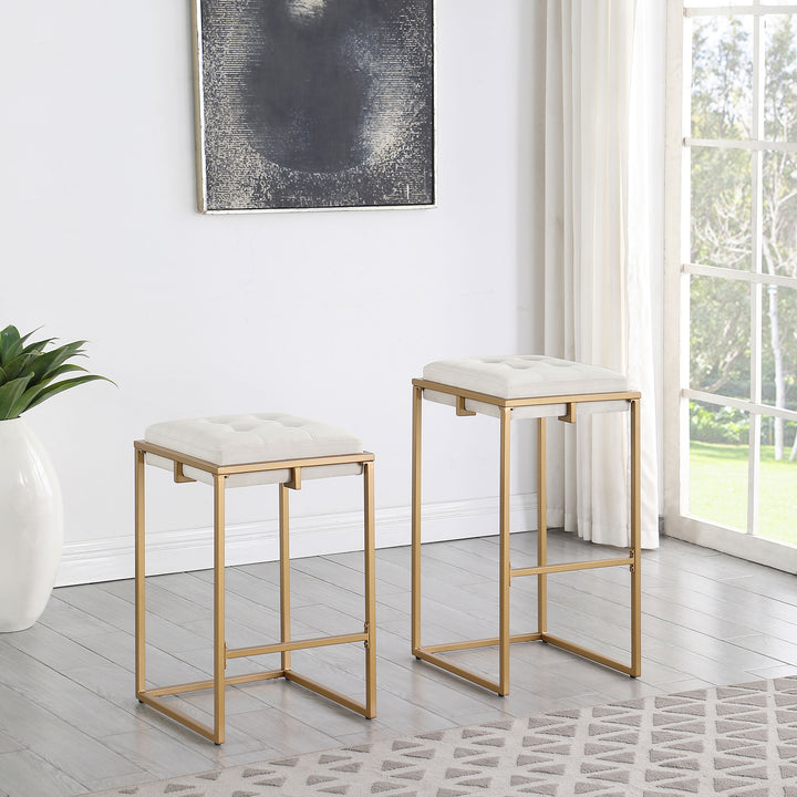 Nadia Square Padded Seat Counter Height Stool (Set of 2) Beige and Gold