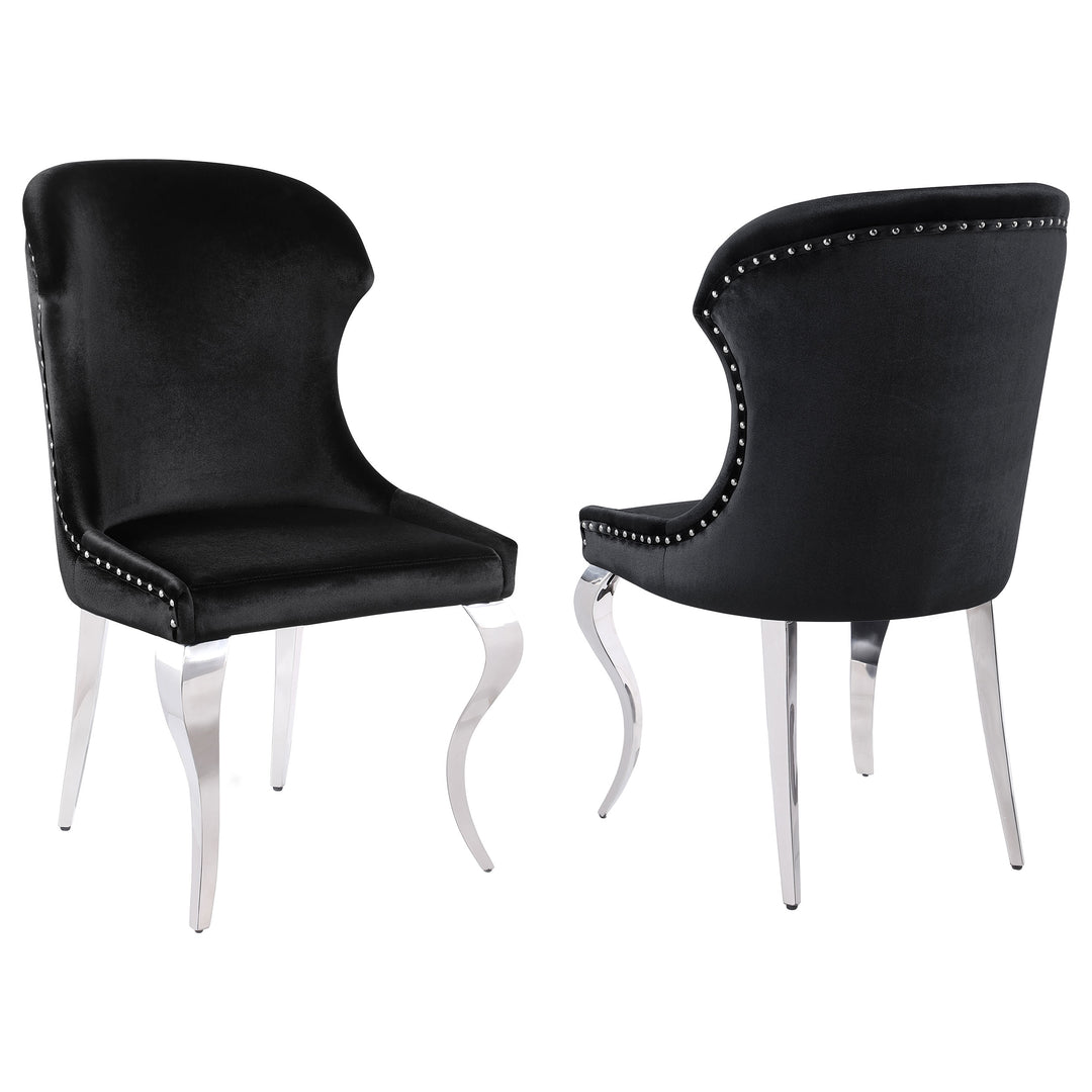 Cheyanne Upholstered Wingback Side Chair with Nailhead Trim Chrome and Black (Set of 2)