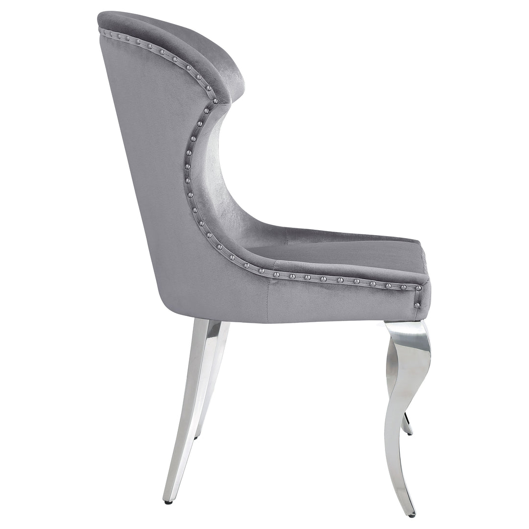 Cheyanne Upholstered Wingback Side Chair with Nailhead Trim Chrome and Grey (Set of 2)