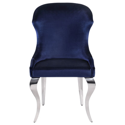 Cheyanne Upholstered Wingback Side Chair with Nailhead Trim Chrome and Ink Blue (Set of 2)