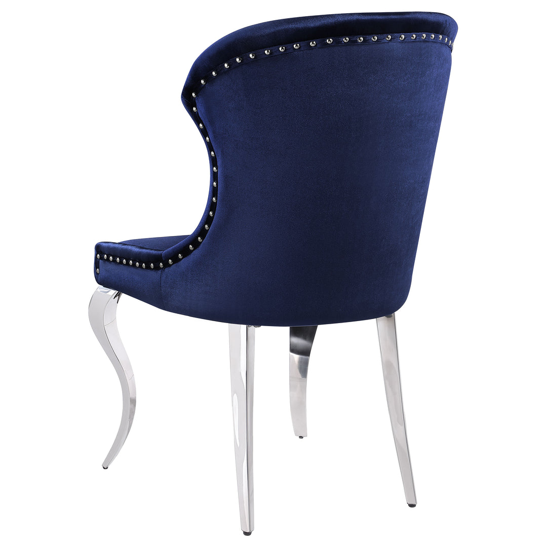 Cheyanne Upholstered Wingback Side Chair with Nailhead Trim Chrome and Ink Blue (Set of 2)