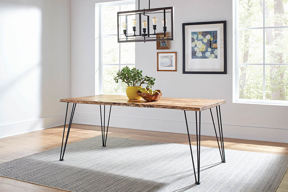 Sherman Rectangular Dining Table Natural Acacia and Matte Black