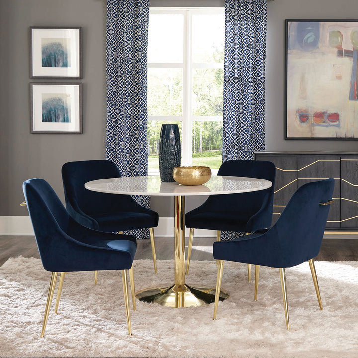 Kella 5-piece Round Marble Top Dining Set Blue and Gold