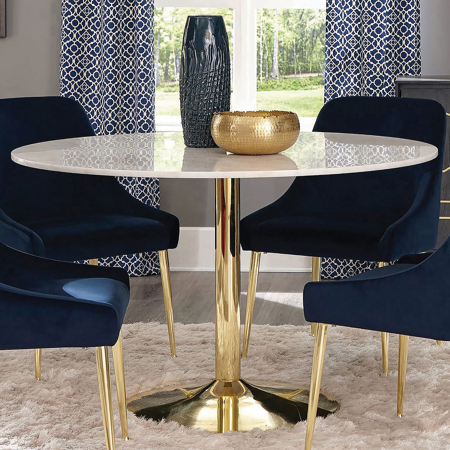 Kella Round Marble Top Dining Table White and Gold