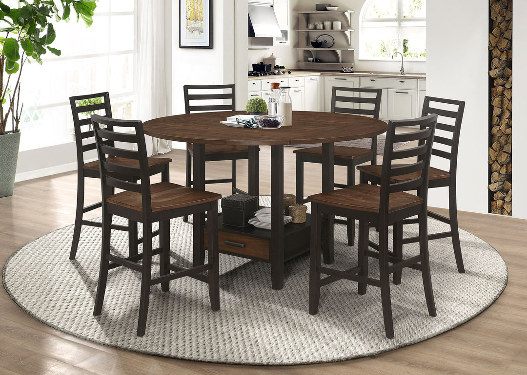 Sanford 7-piece Counter Height Dining Set with Drop Leaf Cinnamon and Espresso