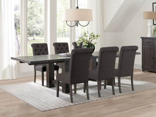 Calandra 7-piece Rectangular Dining Set with Extension Leaf Vintage Java and Grey