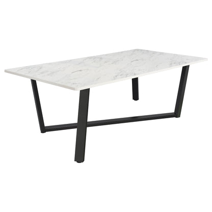 Mayer Rectangular Dining Table Faux White Marble and Gunmetal