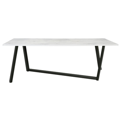 Mayer Rectangular Dining Table Faux White Marble and Gunmetal