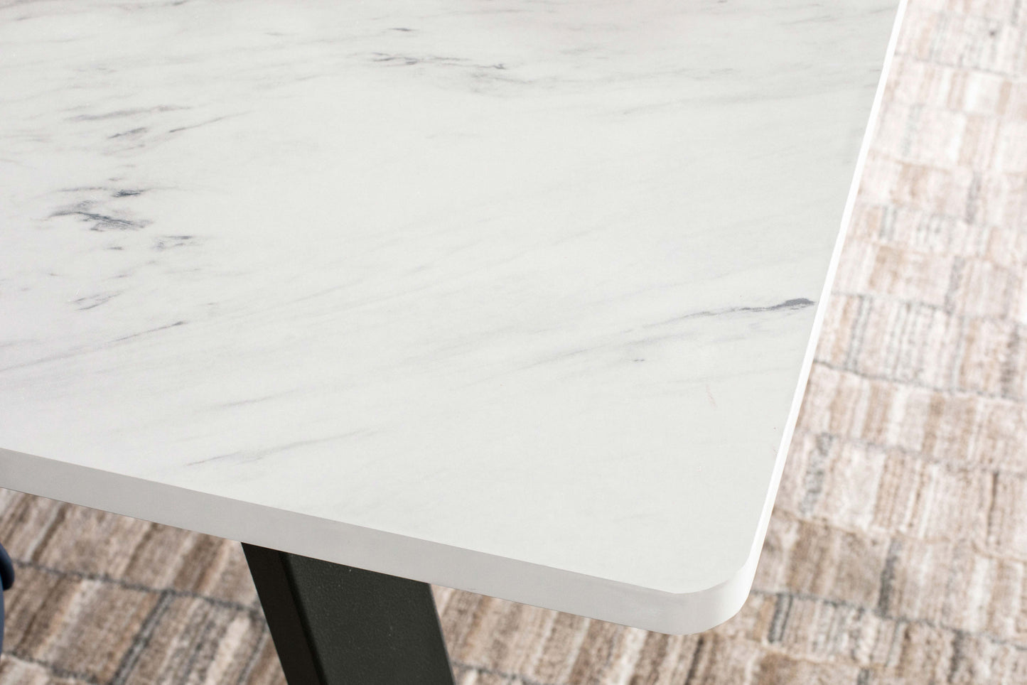 Mayer Rectangular Dining Table Faux White Marble and Gunmetal