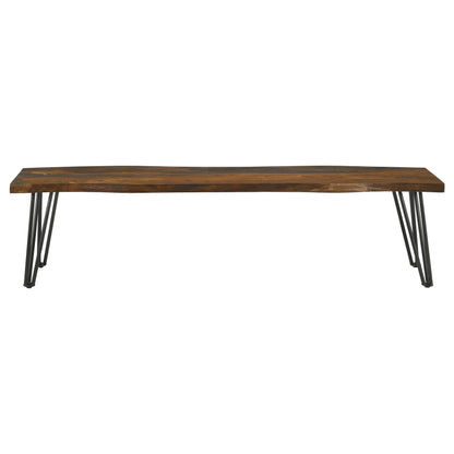 Neve Live-edge Dining Bench with Hairpin Legs Sheesham Grey and Gunmetal