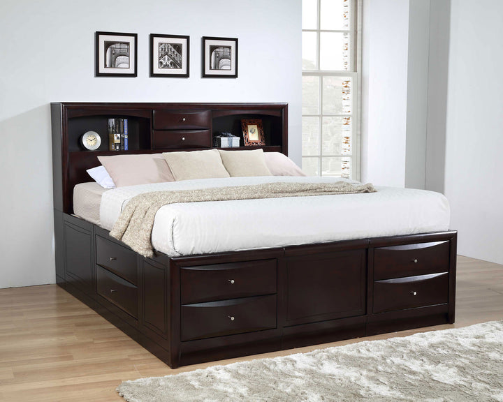 Phoenix Wood Eastern King Storage Bookcase Bed Cappuccino