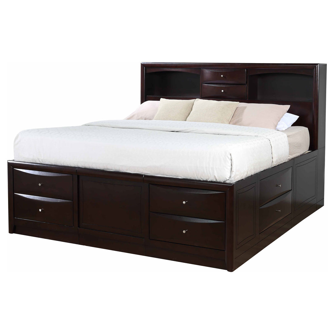 Phoenix Wood Eastern King Storage Bookcase Bed Cappuccino