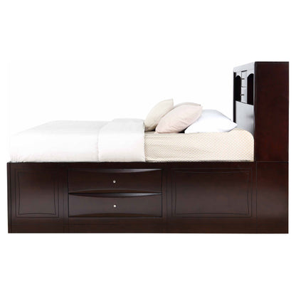 Phoenix Wood Eastern King Storage Bookcase Bed Cappuccino