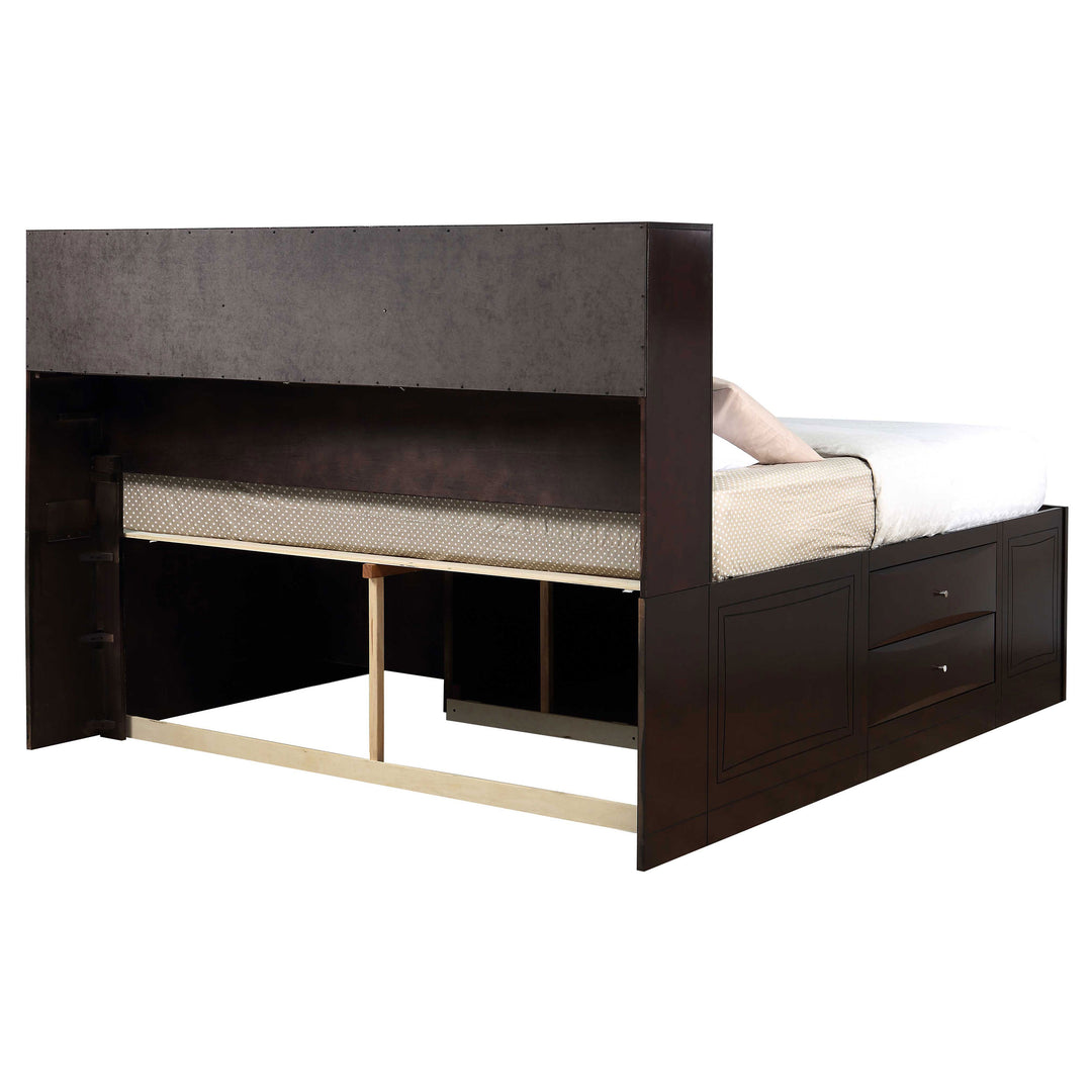 Phoenix Wood Eastern King Storage Bookcase Bed Cappuccino