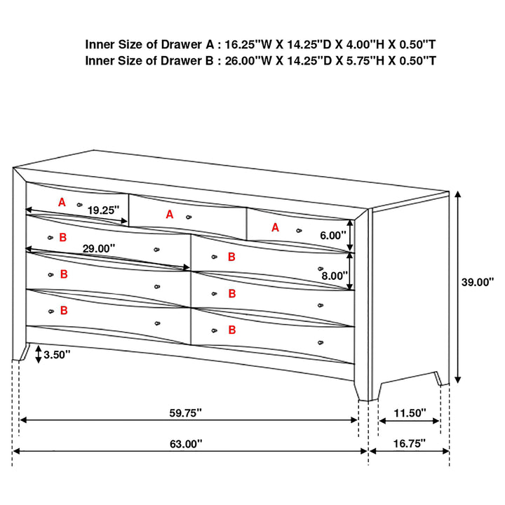 Phoenix 9-drawer Dresser Cappuccino