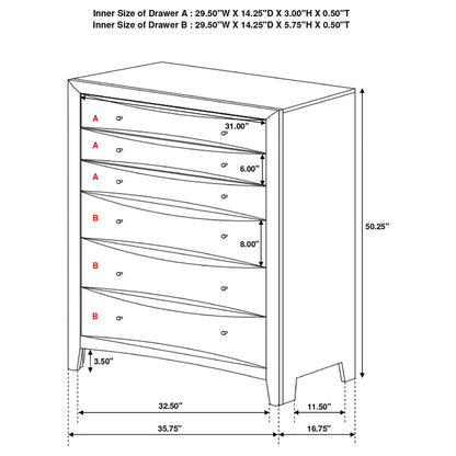 Phoenix 6-drawer Bedroom Chest Cappuccino