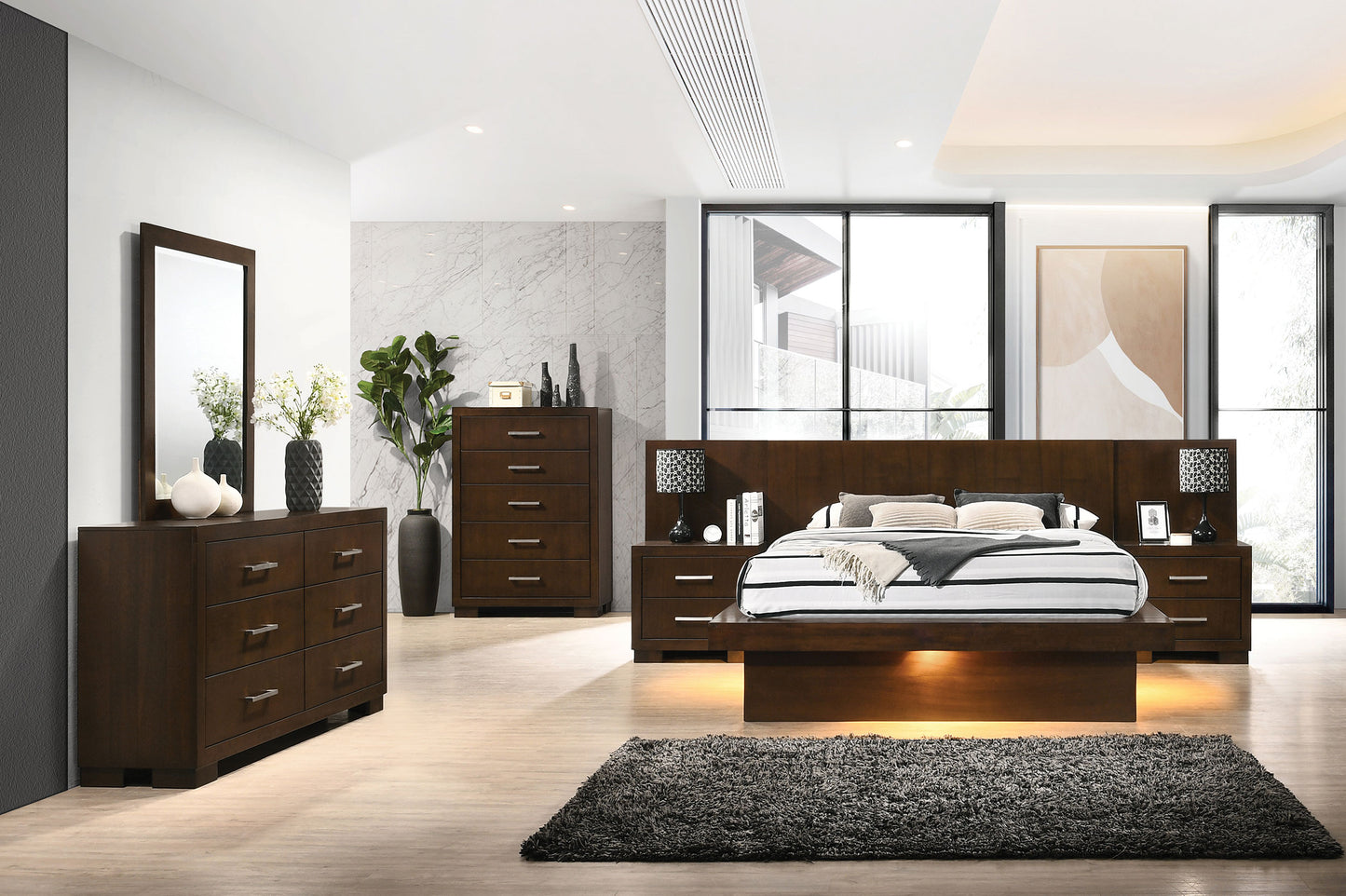 Jessica 6-piece California King LED Bedroom Set Cappuccino