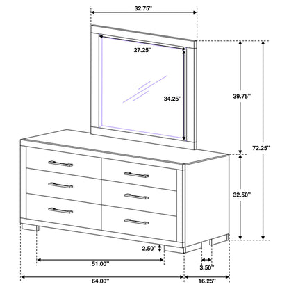 Jessica 6-drawer Dresser with Mirror Cappuccino