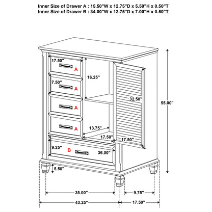 Franco 5-drawer Door Chest Burnished Oak