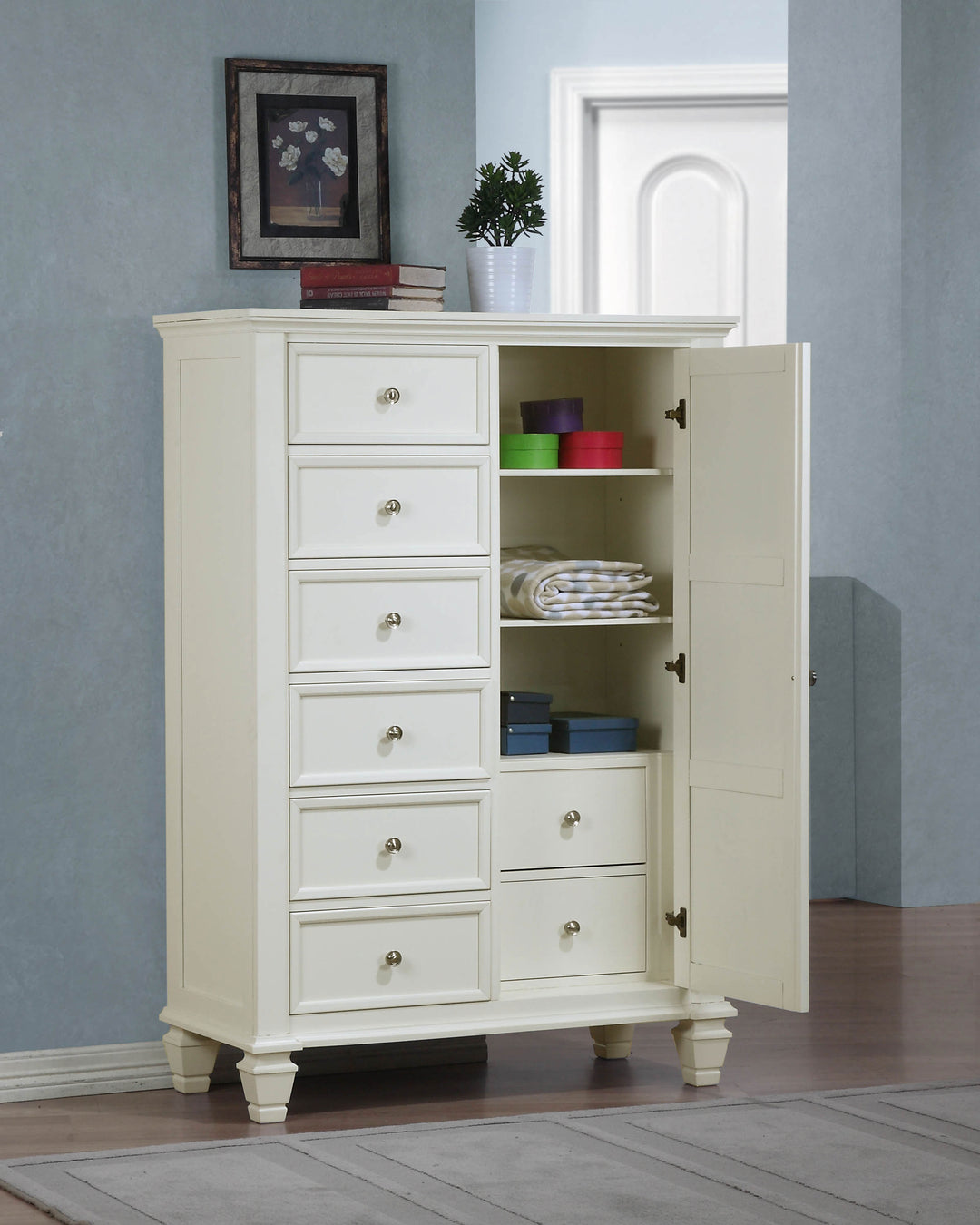 Sandy Beach 8-drawer Door Chest Cream White