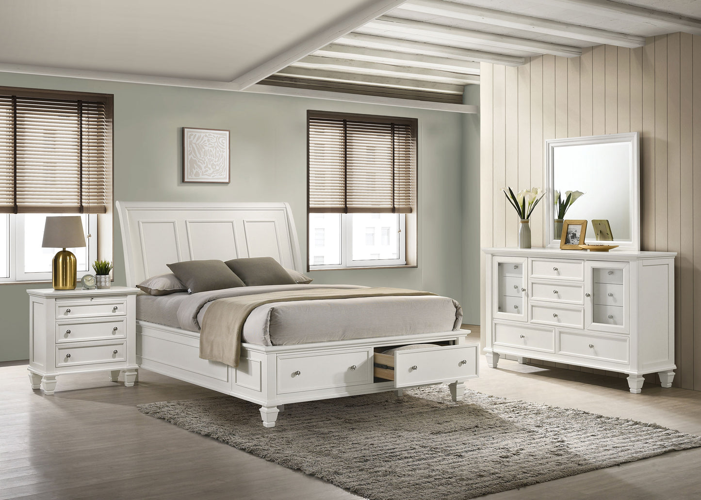 Sandy Beach White King Four-Piece Bedroom Set