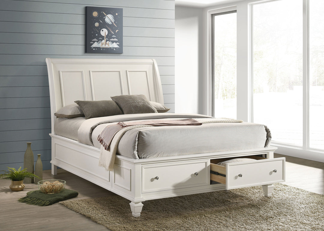 Sandy Beach Wood Eastern King Storage Panel Bed Cream White