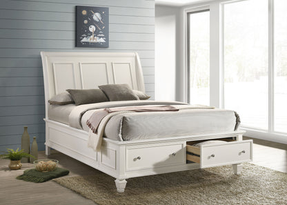 Sandy Beach Wood Queen Storage Panel Bed Cream White