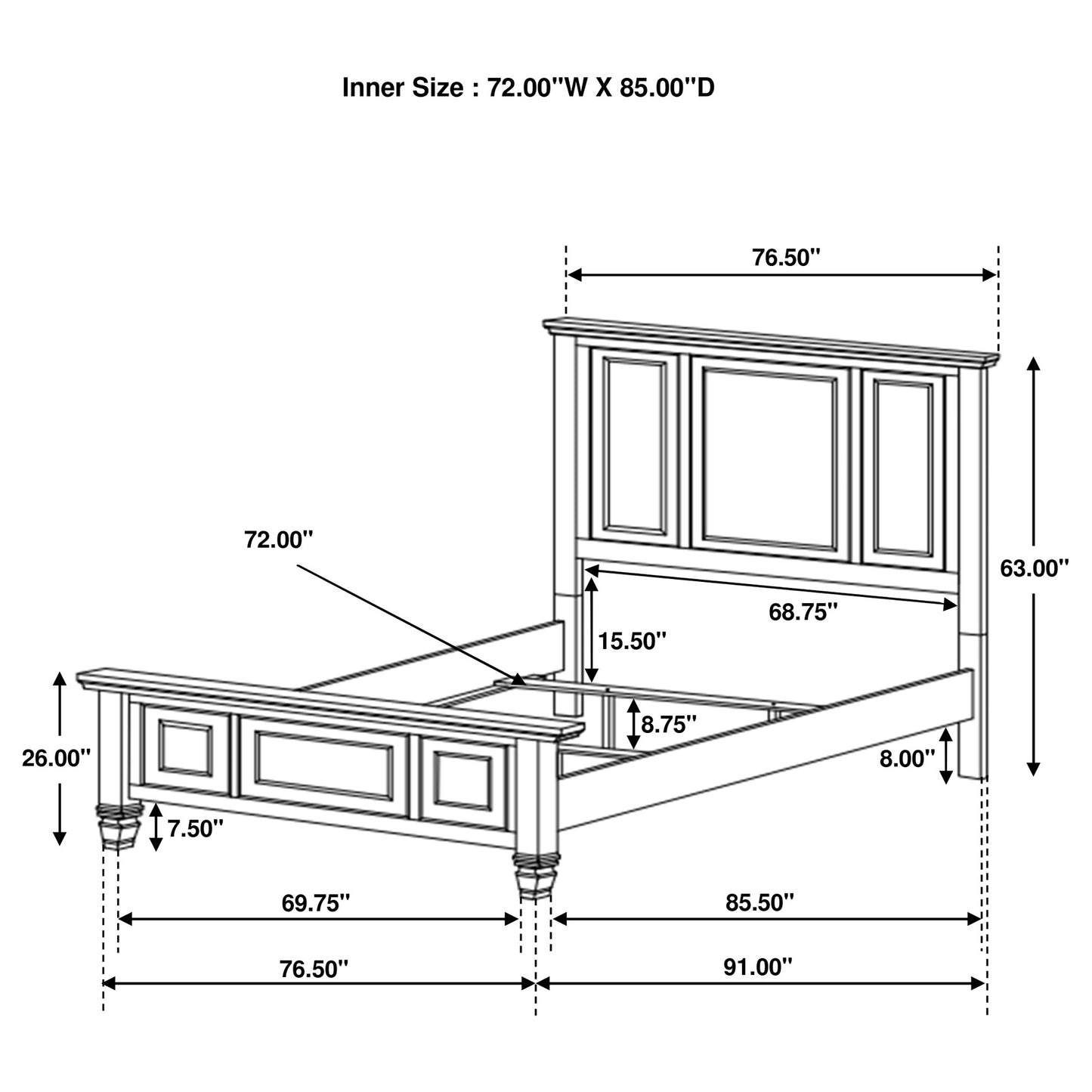 Sandy Beach Wood California King Panel Bed Black