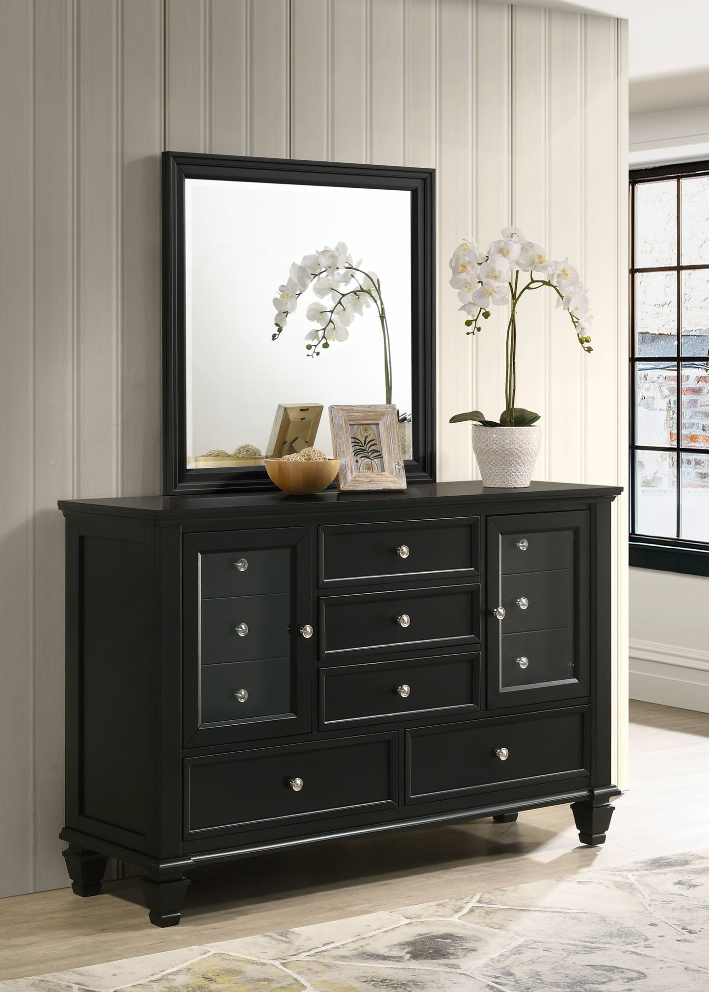 Sandy Beach 11-drawer Dresser with Mirror Black