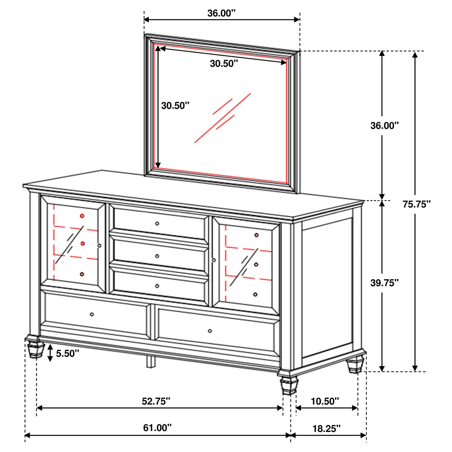 Sandy Beach 11-drawer Dresser with Mirror Black