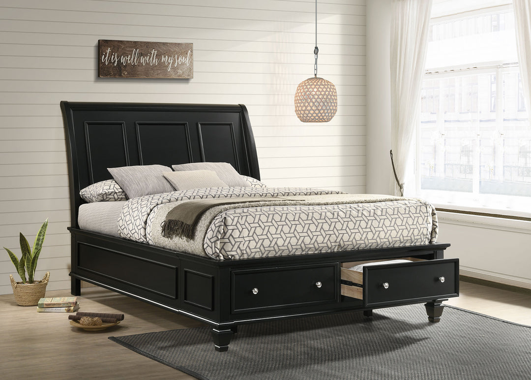 Sandy Beach Wood California King Storage Panel Bed Black